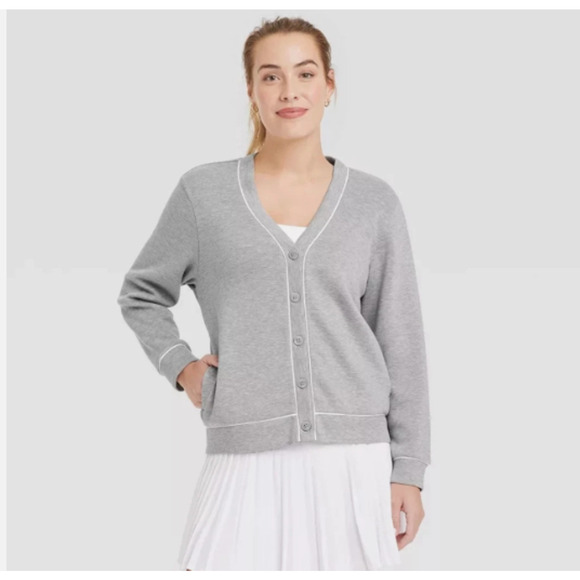 NWT Piped Button-Up Cardigan - All In Motion Gray Small - Picture 4 of 9